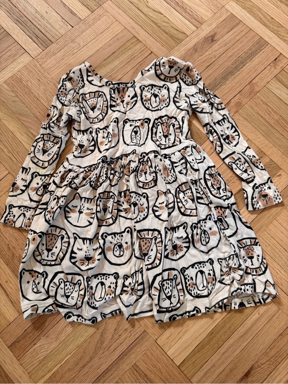 Little Sleepies Play Long Sleeve Cream Animal Print Dress